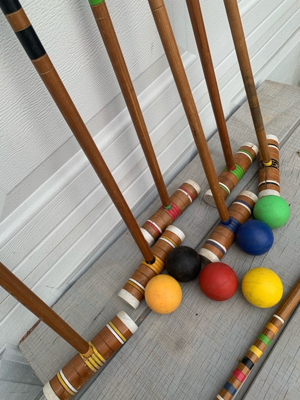 Vintage Wooden Croquet Set 6 Player Color Stripe Mallets Balls Outdoor Game - Picture 8 of 11